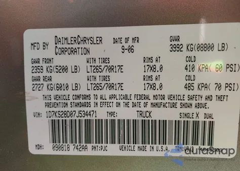 2007 Dodge Ram 2500 Slt/Trx4 Off Road/Sport/Power Wagon z USA, uszkodzony, nr VIN 1D7KS28D07J534471